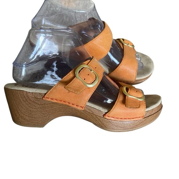 Dansko Sophie Wedge Slide Sandals 8.5-9/EU 39 Orange Leather Comfort Work Casual - Picture 3 of 7